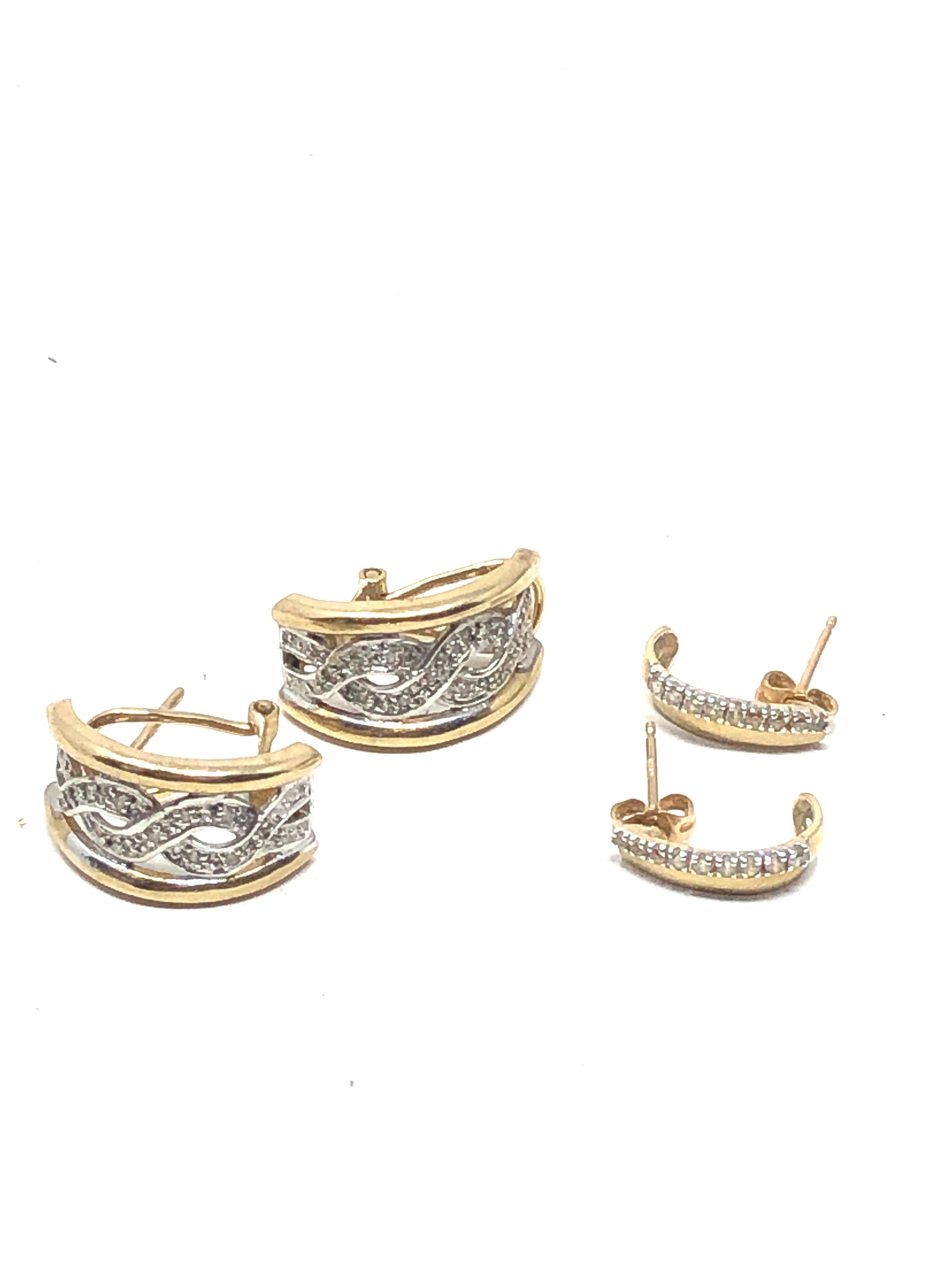 2 x 9ct gold diamond set half-hoop earrings (4.7g)