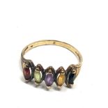 9ct gold vintage sapphire, citrine, amethyst, peridot & garnet five stone dress ring (1.8g)