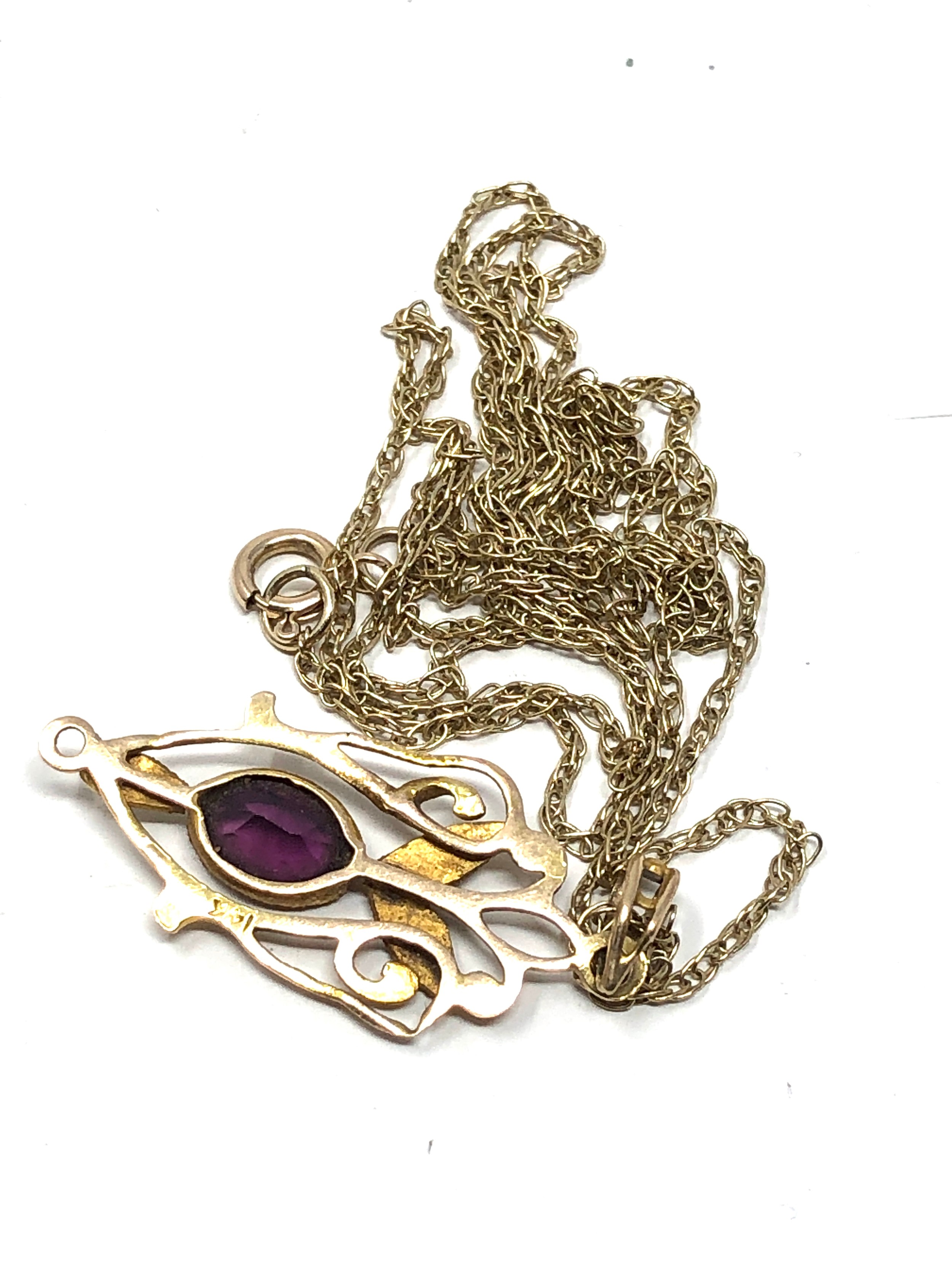 14ct gold amethyst pendant on 9ct gold chain (1.7g) - Bild 3 aus 3