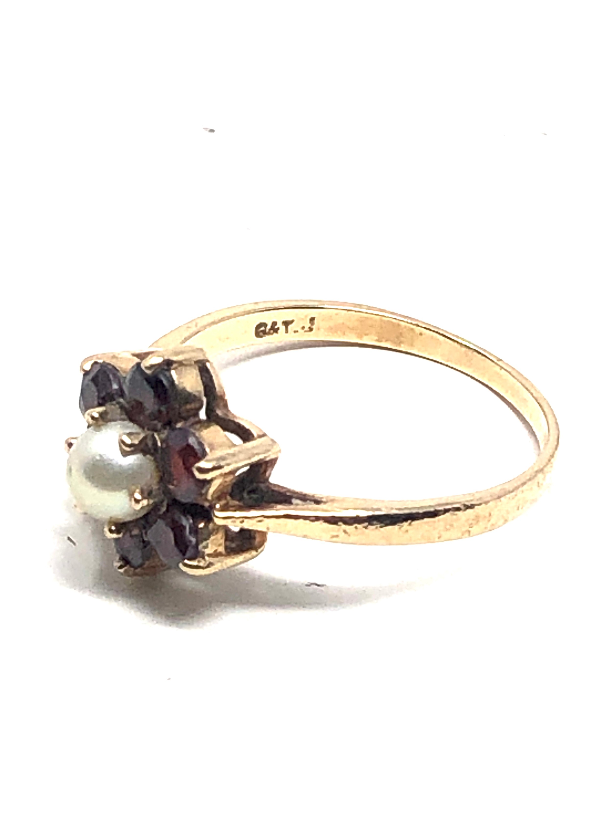 9ct gold pearl & garnet ring (2.4g) - Bild 2 aus 3