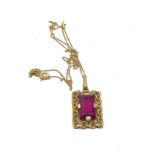 9ct gold vintage synthetic ruby drop pendant necklace (3.3g)