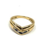 9ct gold vintage sapphire & clear stone dress ring (1.6g)