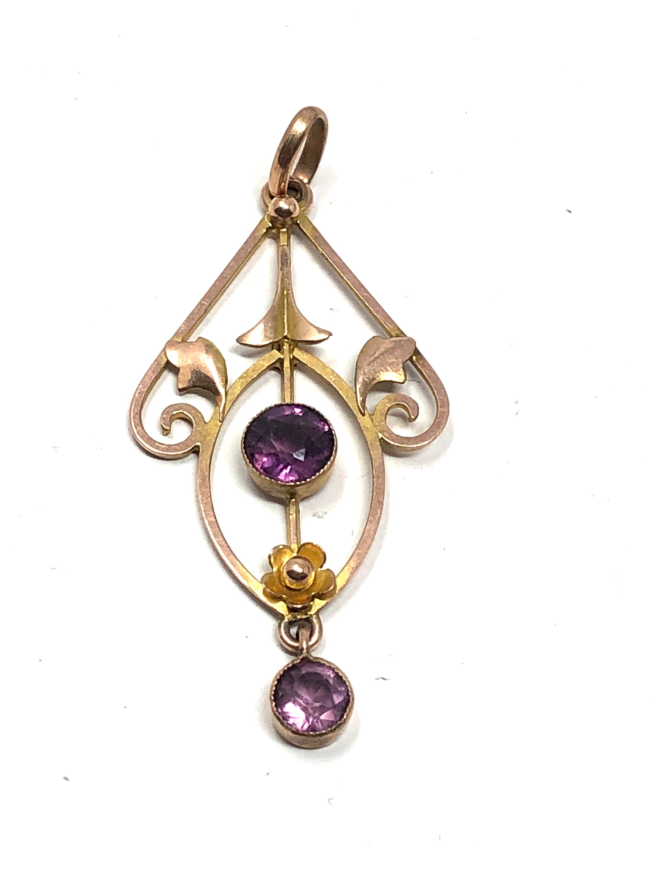 9ct gold antique purple paste lavalier pendant (1.6g)