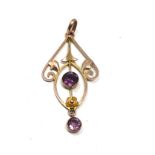 9ct gold antique purple paste lavalier pendant (1.6g)