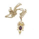 14ct gold amethyst pendant on 9ct gold chain (1.7g)