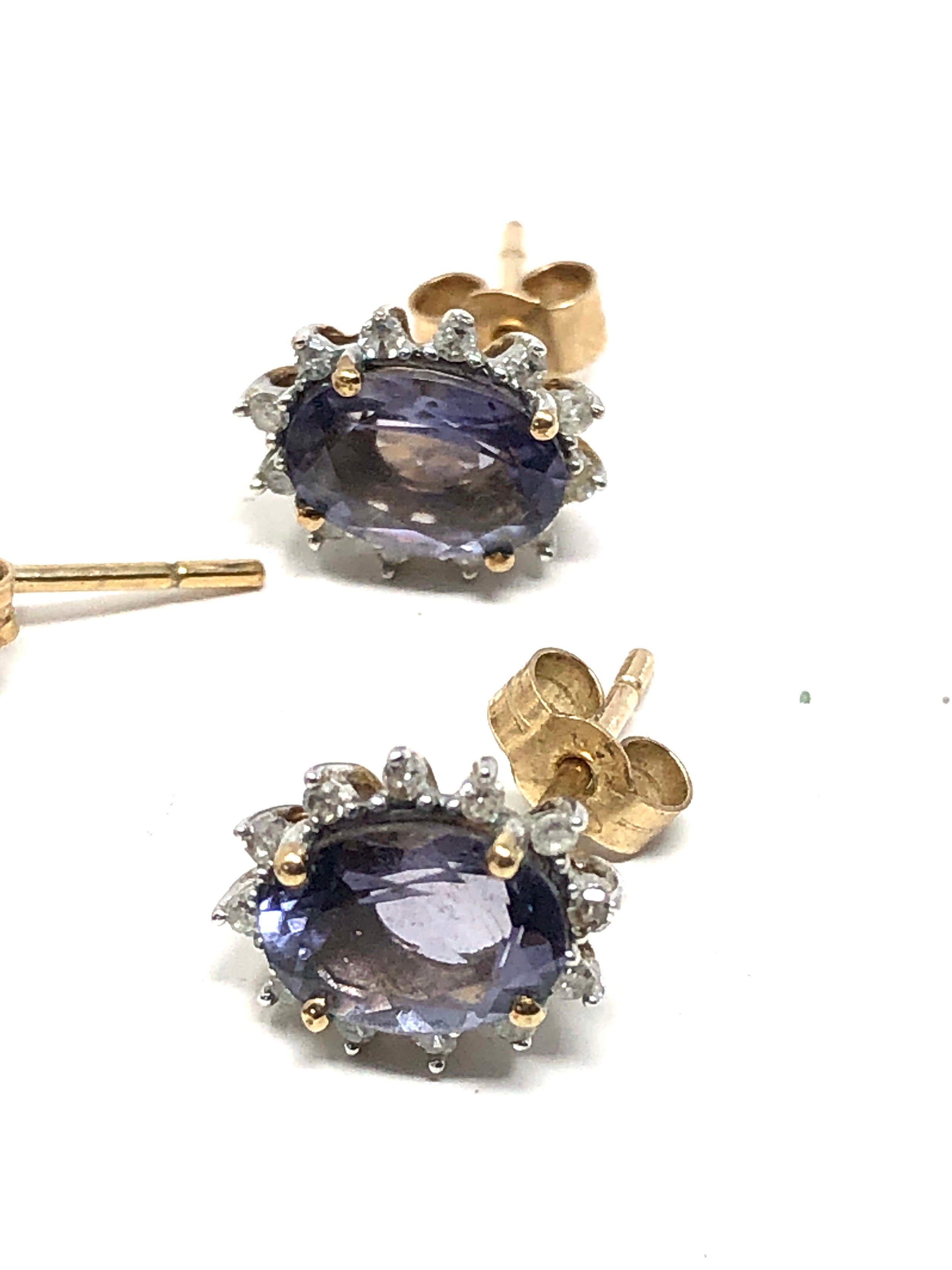 2 x 9ct gold stone set & diamond earrings inc. tanzanite & amethyst (2g) - Bild 3 aus 3