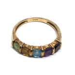 9ct gold garnet, amethyst, topaz, citrine & peridot dress ring (2.3g)