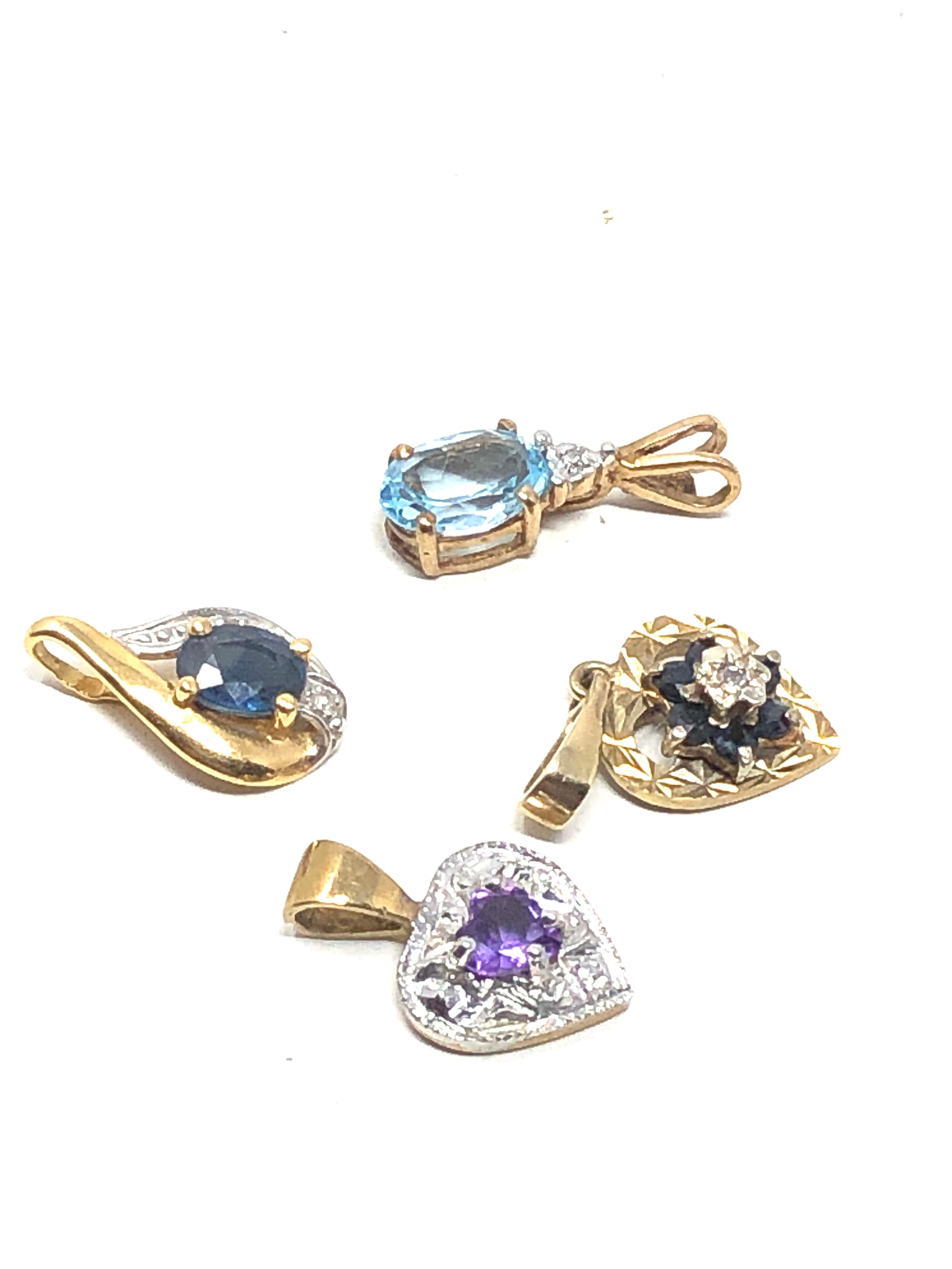 4 x 9ct gold gemstone & diamond set pendants inc. sapphire, topaz & amethyst (2.6g) - Bild 2 aus 2