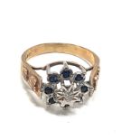 9ct gold vintage diamond & sapphire ring (3g)
