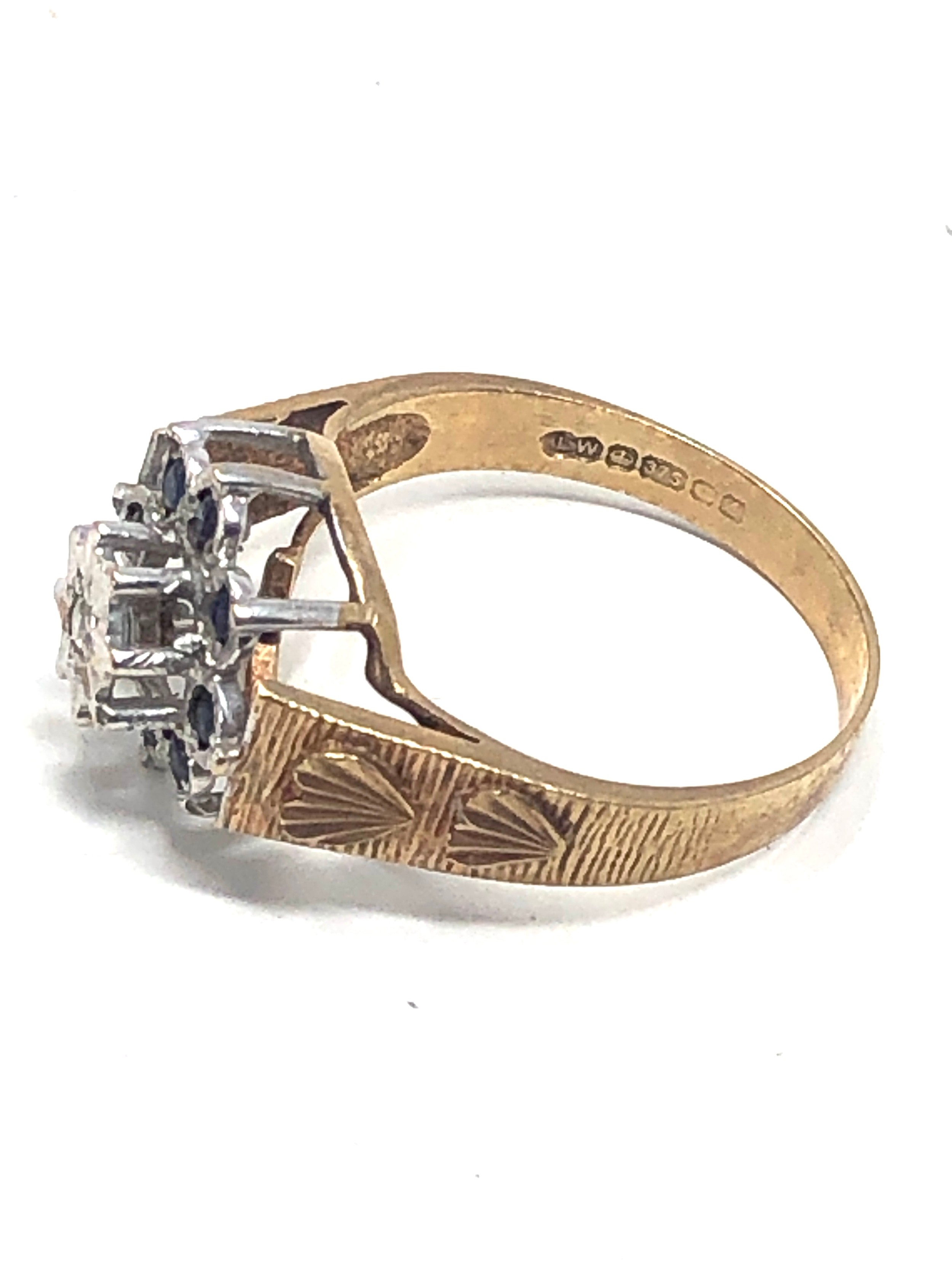 9ct gold vintage diamond & sapphire ring (3g) - Bild 2 aus 3