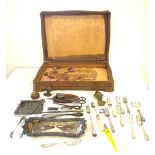 Selection of collectable items to include cutlery, brass figure, wooden box etc