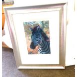 Framed signed limited edition Rolf Harris zebra print "young Zebra" measures approx