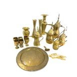 Large selection of vintage brassware to include ewers, goblets, vase etc