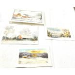 4 original signed small paintings unframed by local artist Janet Barker