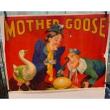 Vintage Mother Goose Pantomime Poster by Taylors of Wombwell, Barsnley, Yorkshire c 1930s measures