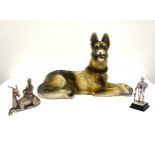 Chalk ornament of an Alsatian dog, Egyptian style ornament, one other