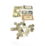 Selection of vintage silver and lates coins and notes