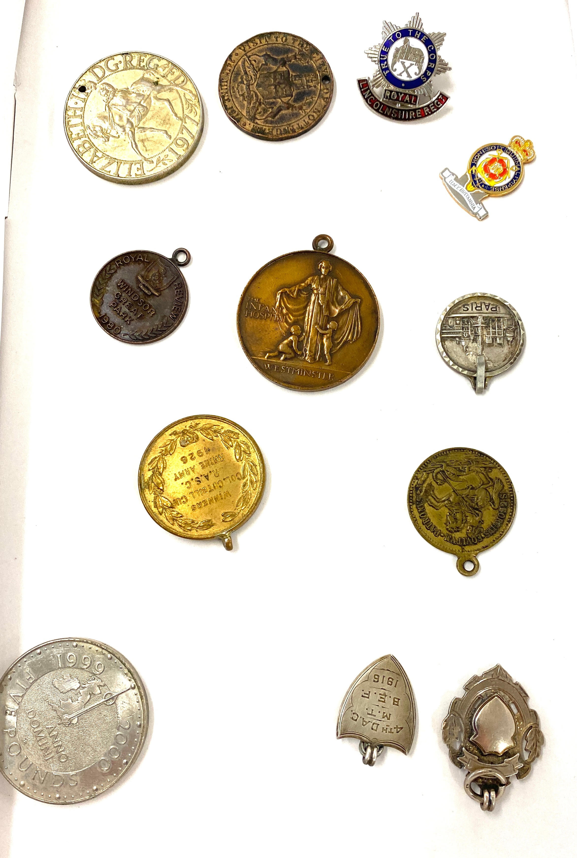 Selection of vintage and later fobs/ medals includes silver fob, the infants hospital medal etc