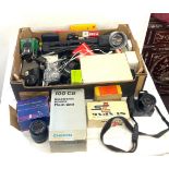 Selection of vintage cameras and camera equipment