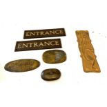 Selection of vintage plaques, signs to include Entrance, Trespass etc