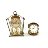 German August Schatz 8 Day brass carriage clock, Ricoh 2 jewel travel clock, both untested