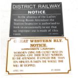 Two railway notice signs, largest one measures 12"x7".