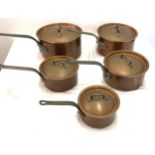 Set of 5 Copper saucepans, tin lined, Bourget Professional, Mid 70s never been used