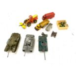 Selection of Die cast vehicles includes Dinky yale, dinky super toys and 3 plastic tanks