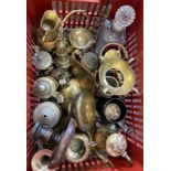 Box of miscellaneous includes brassware, German tankers etc