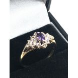 9ct gold amethyst & diamond ring weight 1.8g, small diamond missing