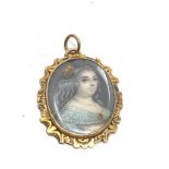 Antique gold framed miniature painting with ornate gold frame that measures approx 3.2cm drop by 2.
