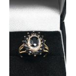9ct gold sapphire & diamond double halo ring (3.7g)