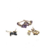 3 x 9ct gold amethyst and sapphire stud earrings (2.3g)
