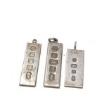 3 vintage silver ingot pendants