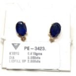 Fine 18ct gold sapphire & diamond stud earrings sp 2.00 ct & 0.06ct diamonds