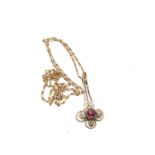 Antique 9ct gold garnet & pearl pendant necklace weight 2.5g