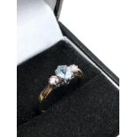 9ct gold aquamarine & diamond ring weight 2.2g
