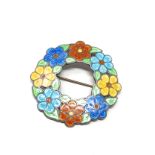 Vintage Silver & enamel flower brooch by A H Darby & Son Birmingham silver hallmarks measures approx