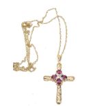 9ct gold amethyst & diamond cross necklace weight 2.6g