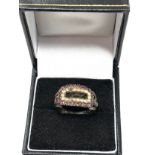 Antique gold georgian mourning ring in need of restoration set with garnet border and seed-pearls