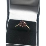 9ct gold garnet floral set ring (2.1g)