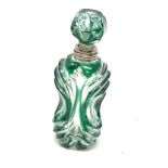 Antique Venetian green cut glass perfume bottle with silver rim minor edge chips as shown but