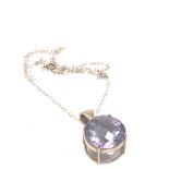 9ct gold framed rose cut amethyst pendant on chain (7.6g)