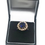 14ct gold synthetic sapphire & seed pearl dress ring (4.3g)