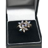 9ct gold moonstone & clear gemstone floral dress ring - (3.6g)missing stone