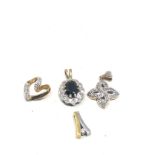 3 x 9ct gold sapphire and diamond pendants (4.4g)