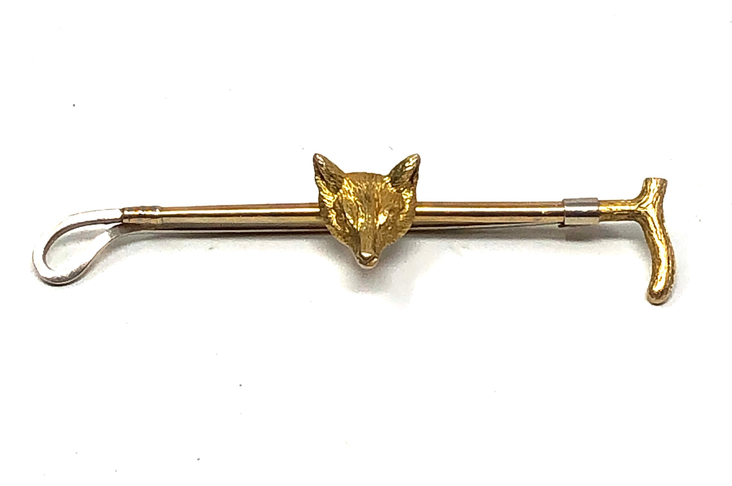 Fine vintage 9ct gold foxes head & crop brooch full gold hallmarks weight 9.4g