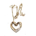 9ct gold diamond heart pendant necklace weight 2.5g