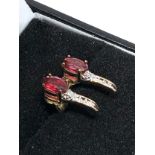 9ct gold synt ruby & diamond earrings weight 1.4g