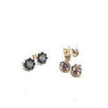 3 x 9ct gold sapphire, ruby and diamond stud earrings (3.5g)